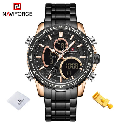 NAVIFORCE Montre Homme Tendance Marque de Luxe Sport Chronographe à Quartz Étanche Militaire en Acier Inoxydable