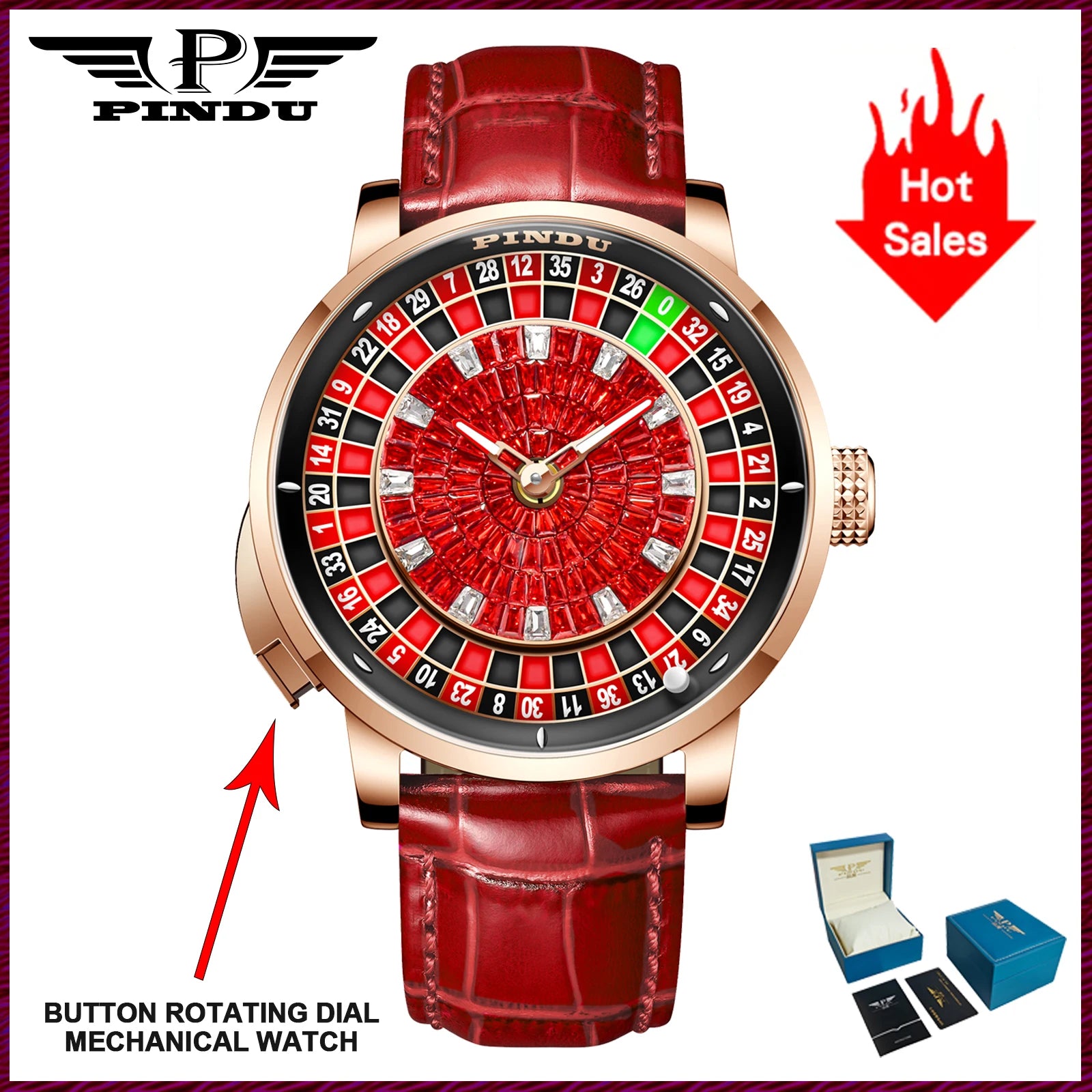2025 PINDU Design NEW Button Rotating black shell Mechanical Watch Men NH35 Movement Stainless Steel TopLuxury Automatic Watch