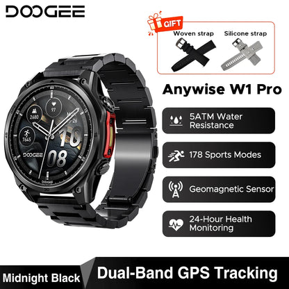 Smartwatch DOOGEE ANYWISE W1 PRO 1,43'' Résistance à l'eau 5ATM 178 modes sportifs Suivi de la santé Capteur géomagnétique Cartes hors ligne
