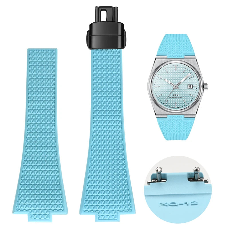 Bracelet en caoutchouc fluoré pour Tissot PRX Series 35mm 40mm Boucle Papillon FKM 11mm 12mm Étanches, Bracelet de Montre à Dégagement Rapide de Remplacement