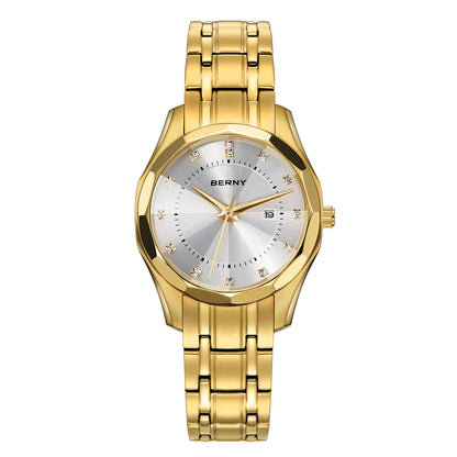 BERNY Watch for Women  Quartz Luxury Golden Ladies Wristwatch Waterproof Golden Clock Stainless Steel Fashion Men/Women Watch