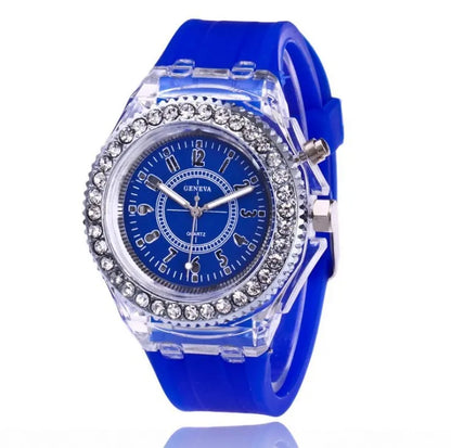 Montre LED lumineuse Flash Femme Homme Garçon Fille Montre-bracelet en Silicone Horloge à strass à la mode Enfants Relogio Saati