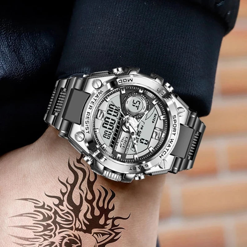 LIGE Digital Military LED Chronograph Watch 50m Relogios Masculino