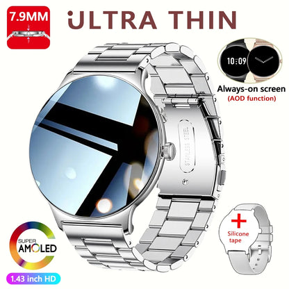 2026 Nouvelle Montre Connectée Ultra Mince 7.9MM Femmes Écran Toujours Affiché Temps Bracelet Sport Appel Bluetooth Montres Intelligentes Mode ios