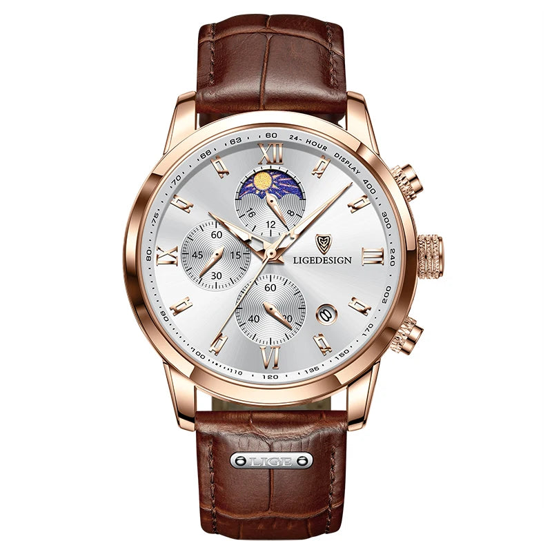 Montre décontractée LIGE pour homme, de luxe, en cuir, étanche, à quartz, chronographe, militaire, pour homme, Relogio Masculino
