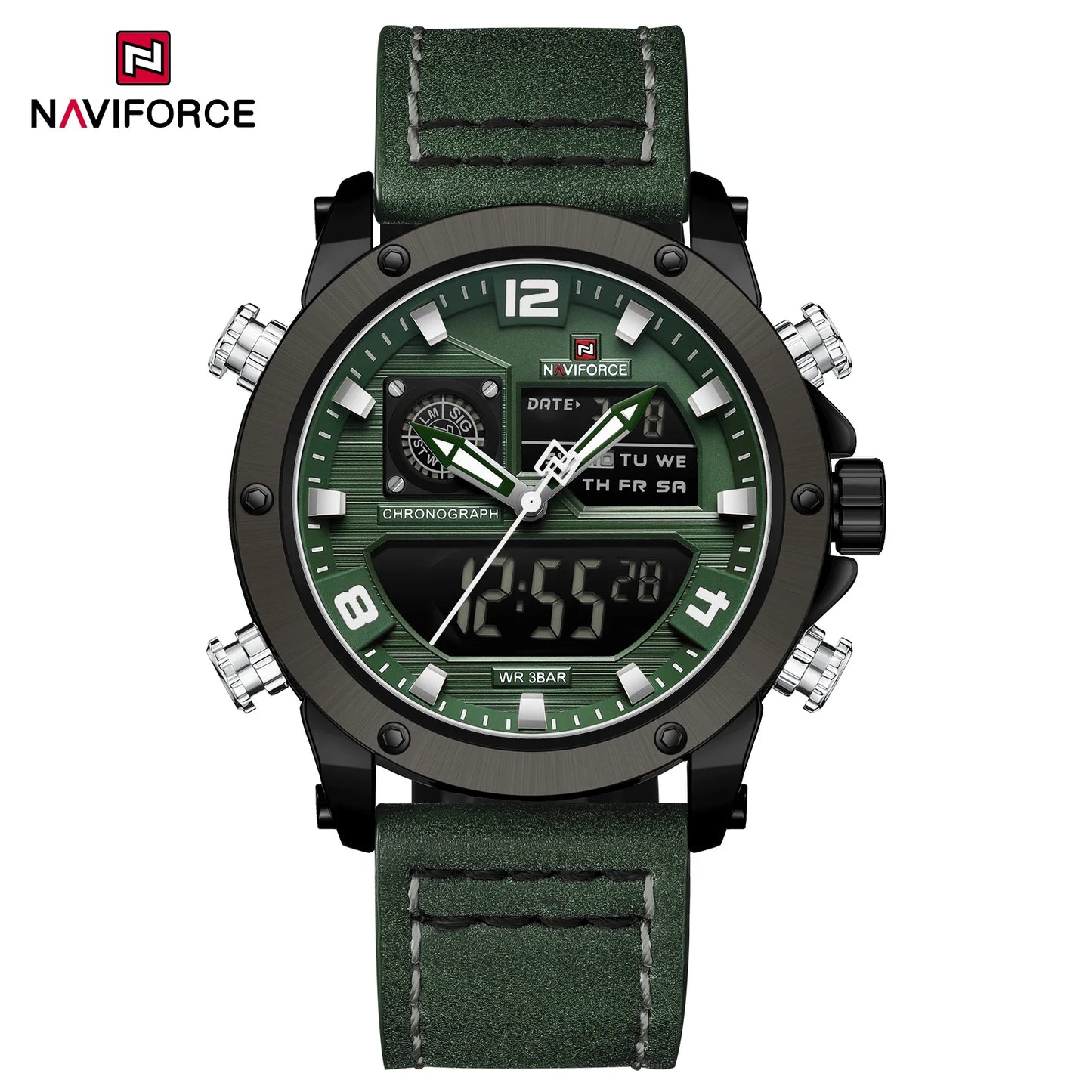 NAVIFORCE Double Display Leather Band Watch