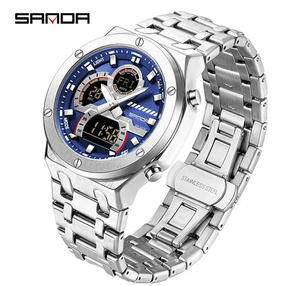 SANDA Multifunction Chronograph LED Stainless Steel Watch