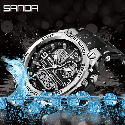 Montres de Sport à Quartz SANDA pour Hommes, Double Affichage LED Électronique Numérique, Étanche, Militaire, Relogios Masculino