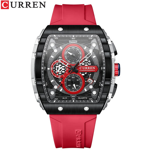 CURREN Square Dial Chronograph Watch Silicone Strap