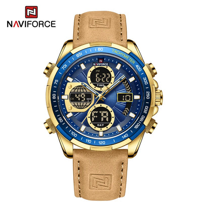 Nouvelles montres NAVIFORCE pour hommes en cuir montres-bracelets militaires de sport étanches à quartz chronographe masculin