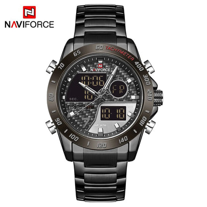 NAVIFORCE Montre-bracelet de luxe pour homme, montres de sport militaires numériques pour homme, bracelet en acier, horloge à quartz, Relogio Masculino