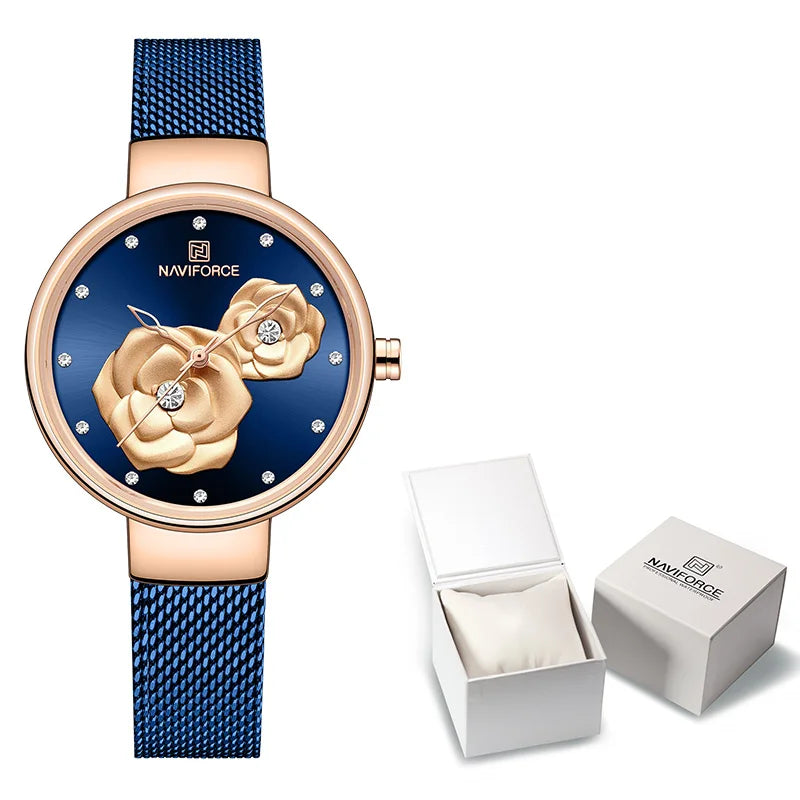 NAVIFORCE – Coffret montre de luxe avec bracelet en maille d'acier, montre créative pour femme