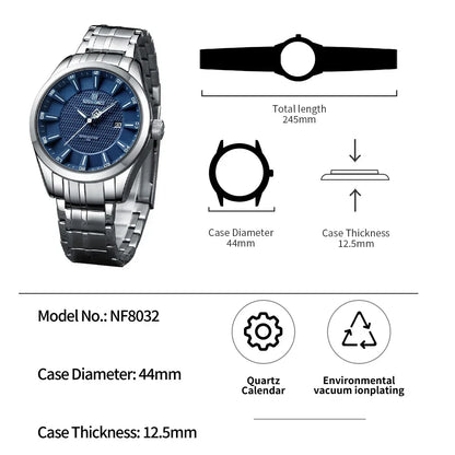 Montre NAVIFORCE de luxe pour homme, montre-bracelet étanche à quartz lumineuse en acier inoxydable, montres à la mode pour hommes