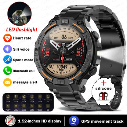 Smartwatch d'extérieur militaire 2026 pour hommes, appels Bluetooth, étanche, moniteur de santé, suivi sportif de course, compatible Android iOS
