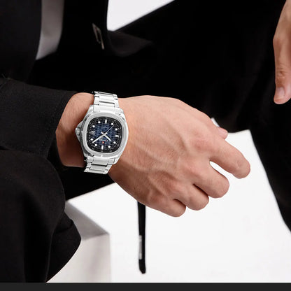 Montre-bracelet de sport NAVIFORCE pour hommes, à quartz, en acier inoxydable, lumineuse, avec calendrier, cadran carré, pour affaires