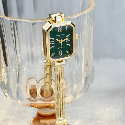 ChronoState Gold Tassel – Montre-bracelet rectangulaire pour femme | Montre-bracelet élégante à chaîne