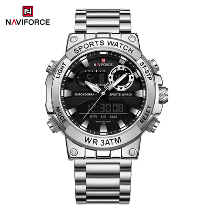 Montre numérique à quartz NAVIFORCE pour hommes, étanche, lumineuse, avec date, bracelet en acier inoxydable, chronographe, montres de sport