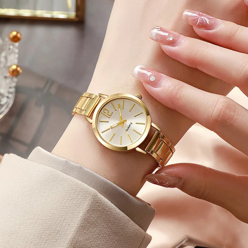 Ensemble 2 Pièces Montre Femme Luxe Tendance Bracelet Fin Doré Montre pour Bracelet Montre Femme Montre-bracelet Féminine Horloge Femme