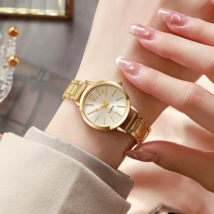 Ensemble 2 Pièces Montre Femme Luxe Tendance Bracelet Fin Doré Montre pour Bracelet Montre Femme Montre-bracelet Féminine Horloge Femme