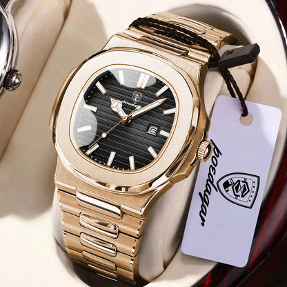 POEDAGAR Montre Homme Carrée Tendance Acier Inoxydable Étanche Lumineuse Date Exquise Montre-Bracelet Masculine Montres à Quartz Pour Hommes
