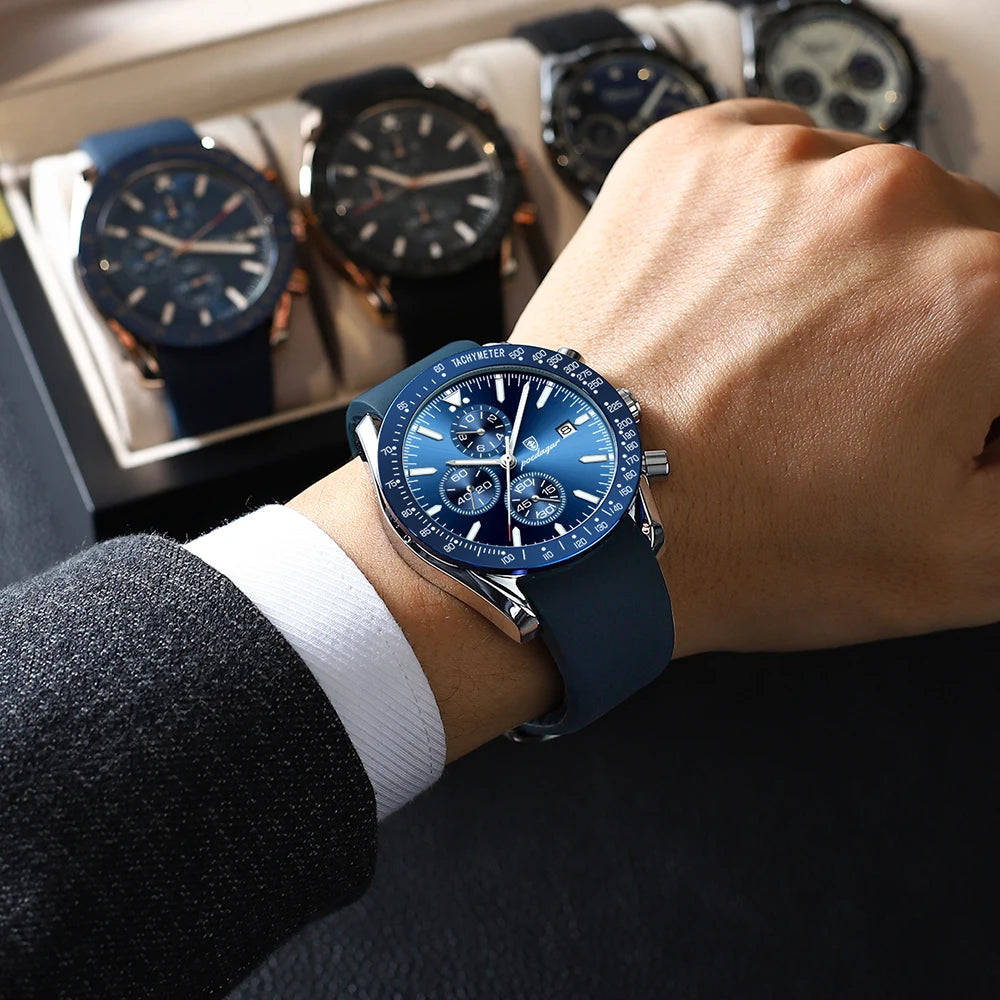 POEDAGAR Montre Homme de Luxe Étanche Lumineuse Date Chronographe Montre-Bracelet à Quartz Homme Haute Qualité Sport Cuir Homme Montres