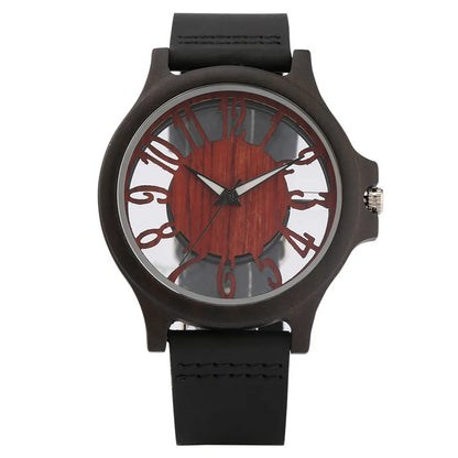 BOBO BIRD W546003 Montres en Bois à Affichage Chiffres Arabes Creux Transparents Quartz