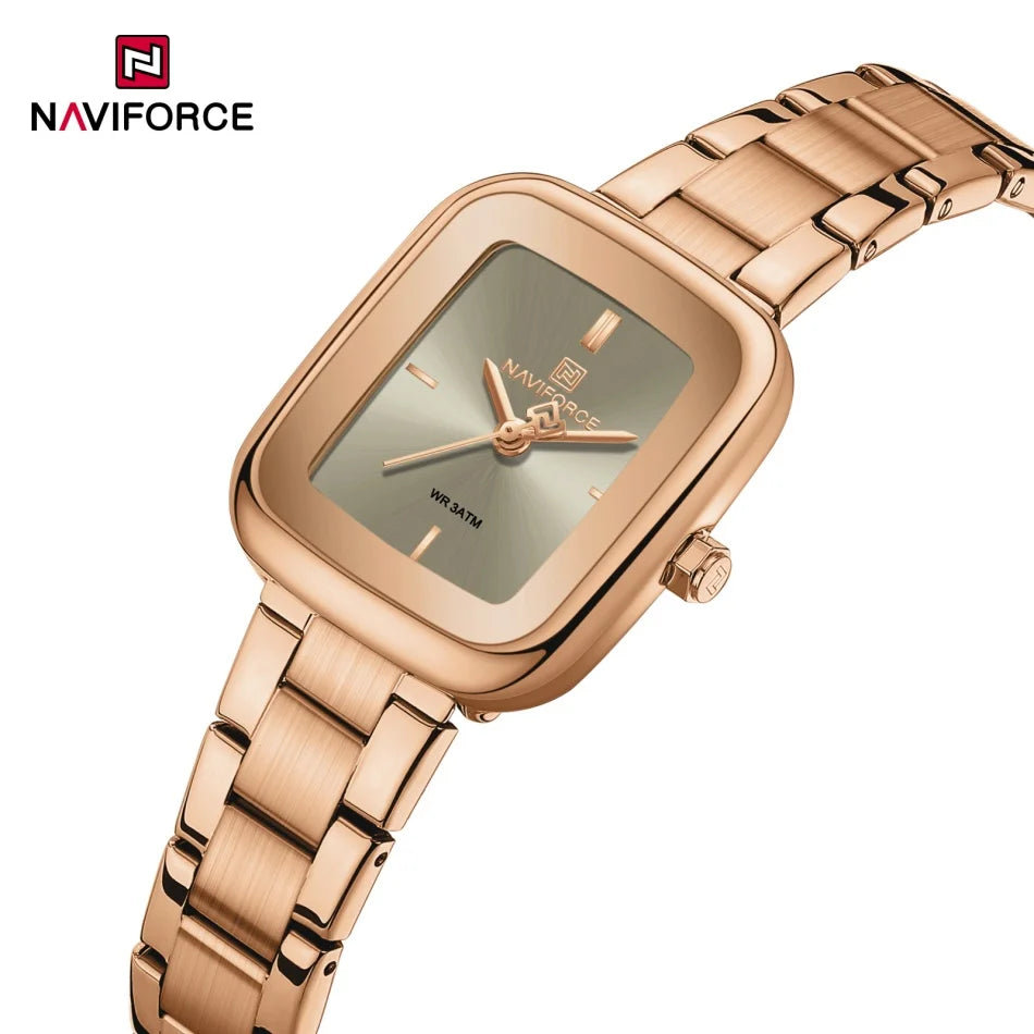 Montre-bracelet NAVIFORCE NF5075 décontractée pour femme avec bracelet en acier inoxydable résistant