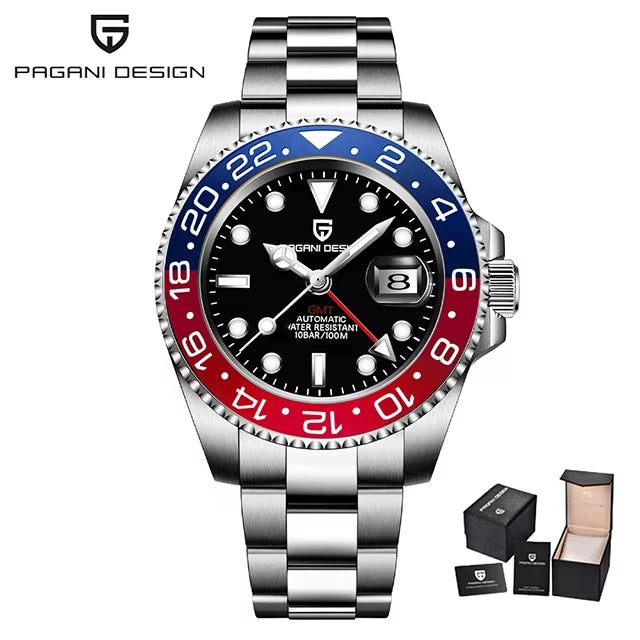 Montre Homme PAGANI DESIGN GMT 40mm Automatique Verre Saphir Acier Inoxydable Étanche Top Marque Cadeau RelogioMasculino