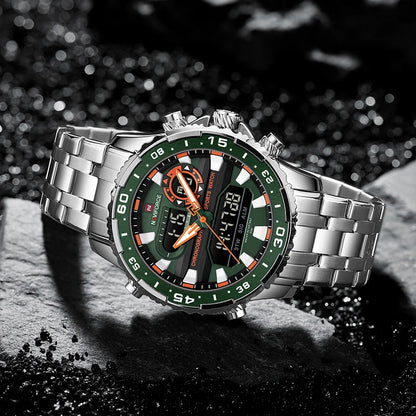 Montres Originales NAVIFORCE pour Hommes Montre-Bracelet Sport Analogique Numérique à Quartz Homme Militaire Lumineuse Étanche en Acier avec Réveil