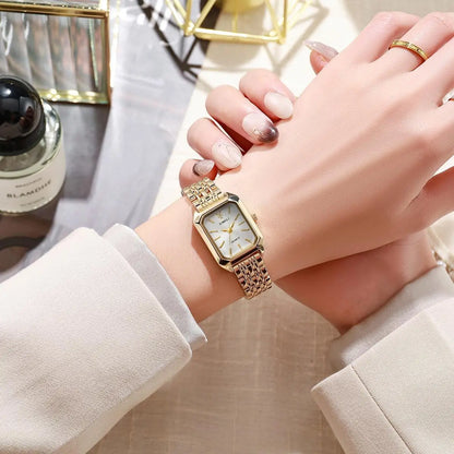 Montre à quartz de luxe pour femme, mode, cadran simple, carré, plaqué or de qualité, montre-bracelet d'affaires en acier inoxydable avec boucle déployante