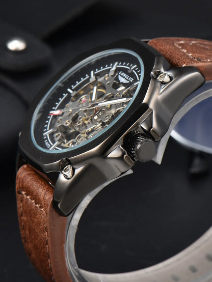 Men automatic watch waterproof sport skeleton mechanical watches outdoors fashion leather mens watch boyfriend gift
