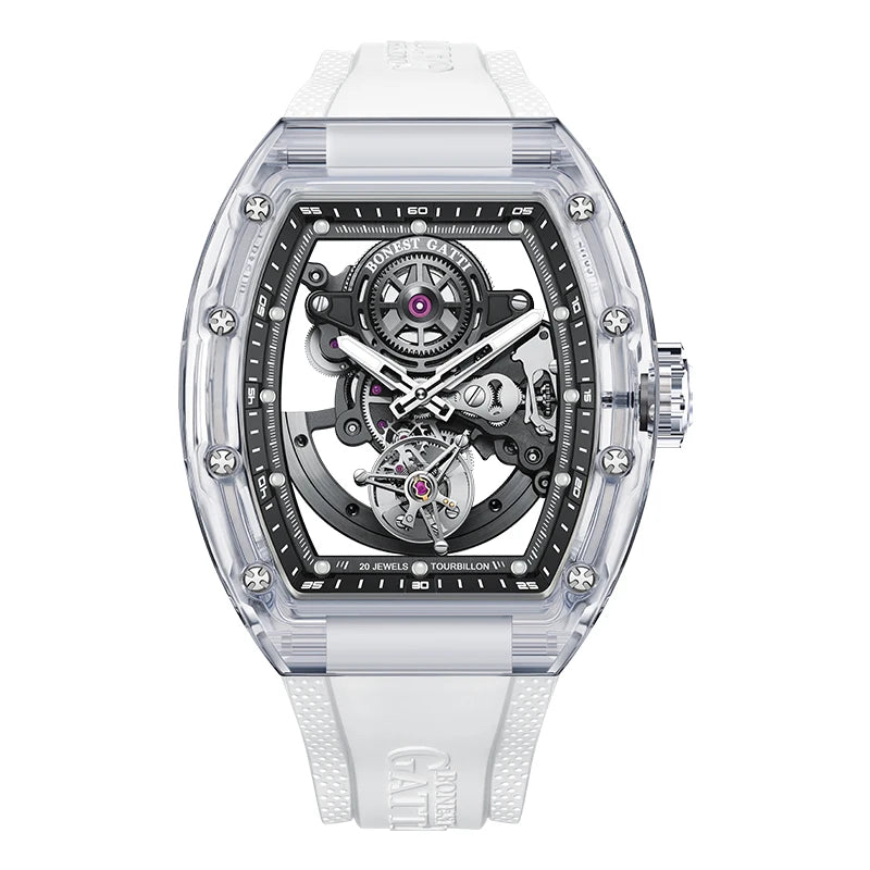ChronoState BONEST GATTI Tourbillon – Montre Mécanique Automatique | Montre Squelette en Cristal Lumineuse