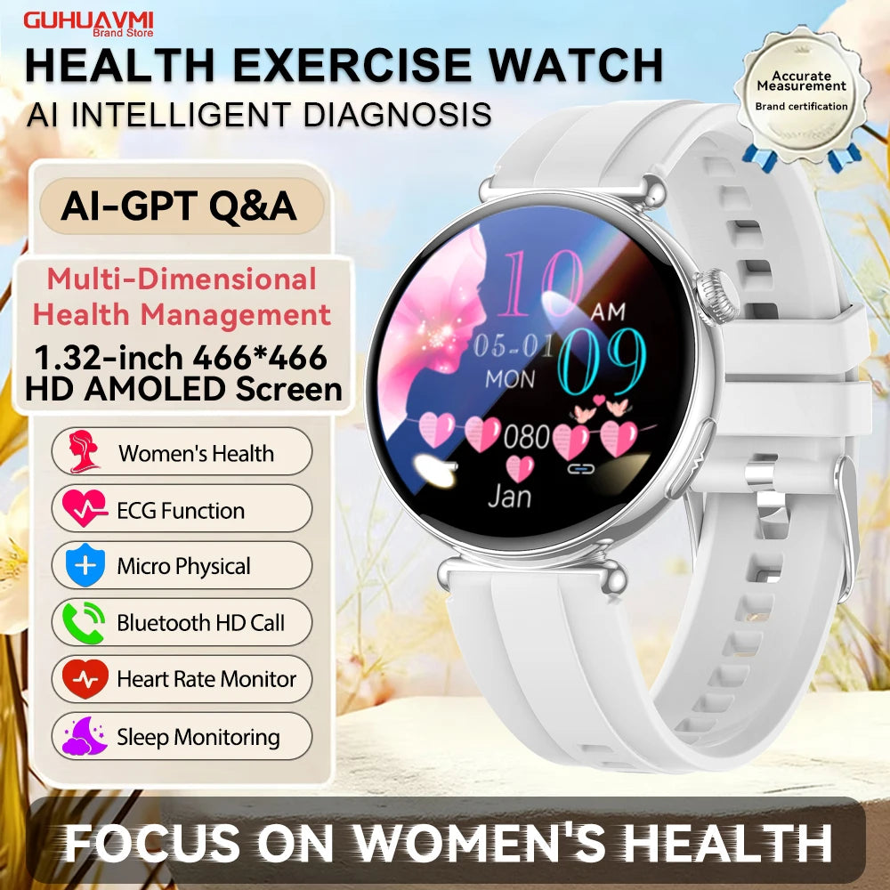 2026 New Women AI Smart Diagnosis Smart Watch HRV+ECG Uric Acid Blood Oxygen Health Monitor IP68 Waterproof Sports Smart Watches
