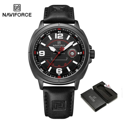 Montres à quartz de mode NAVIFORCE pour hommes, étanches 3ATM, affichage lumineux, cadran boussole classique, bracelet respirant en PU