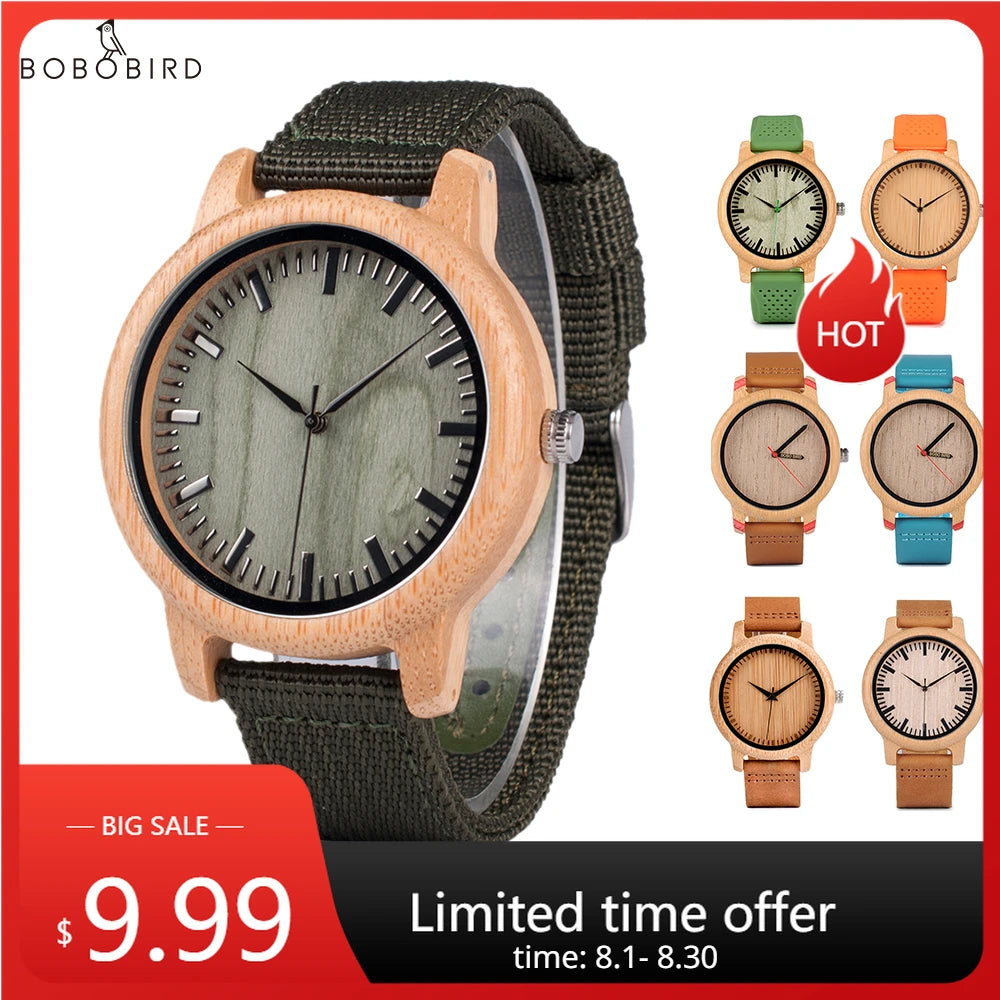 Montre en bois BOBO BIRD pour hommes et femmes Montres en bois unisexes légères fabriquées à la main Offre à durée limitée personnalisée