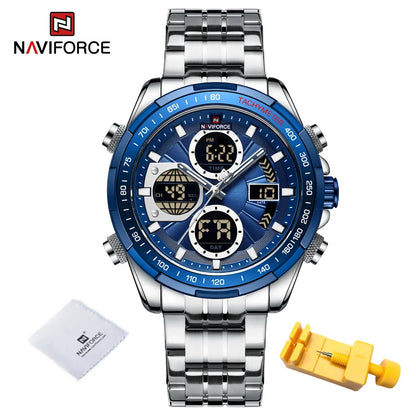 Montres de Luxe NAVIFORCE Or pour Homme Montre-bracelet Sport Militaire Numérique Quartz Bracelet Acier Étanche Lumineuse Réveil
