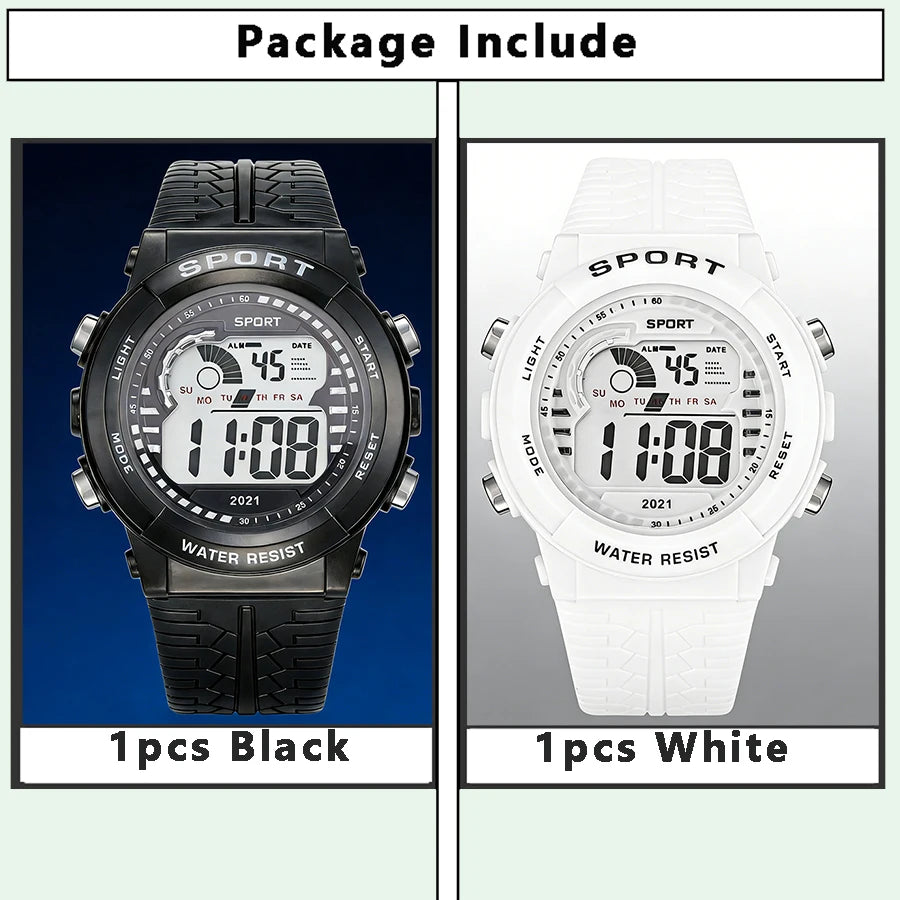1/2pcs Fashion Sports Watch 30M Waterproof 7 Colors LED Backlight Alarm Stopwatch Electronic Wristwatch for Teens Men Women