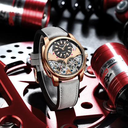 AILANG Double Tourbillon Series Luxury Mechanical Watch for Men Fashion Leather Strap Waterproof Automatic Skeleton Watches Mens