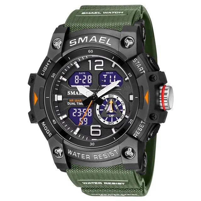 SMAEL 8007 digital watch with dual time display, stopwatch and LED backlight
