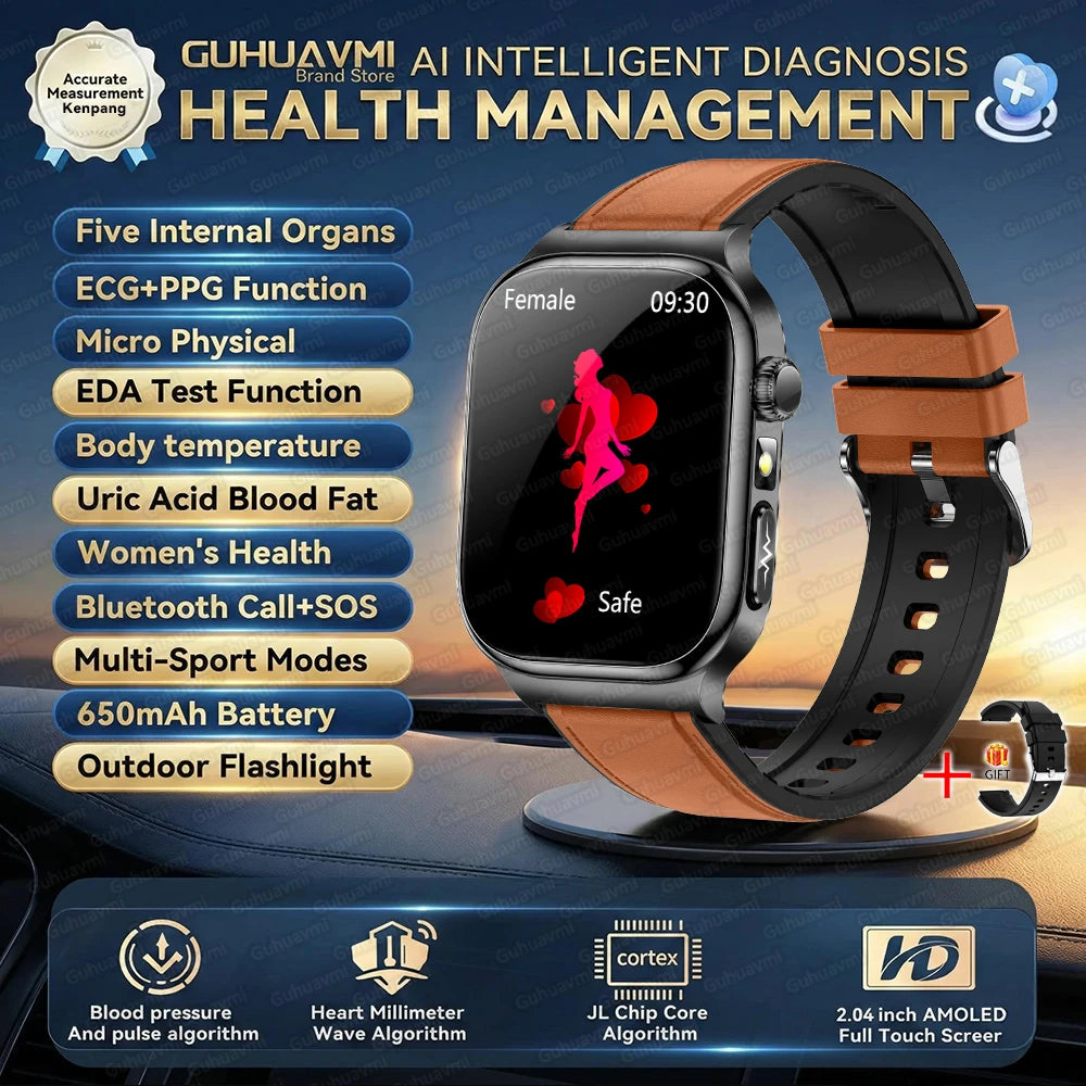 2026 Nouvelle Montre Connectée de Diagnostic Précis Graisse Corporelle ECG Oxygène Sanguin TA Santé Sport Écran AMOLED HD Appel Montres Intelligentes homme femme