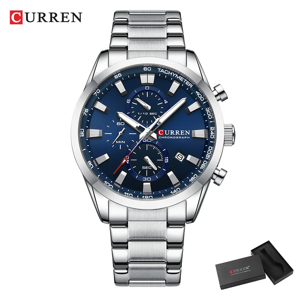 CURREN Montre Sport Chrono à Quartz pour Homme - Bracelet en Acier Inoxydable et Cadran Multifonction