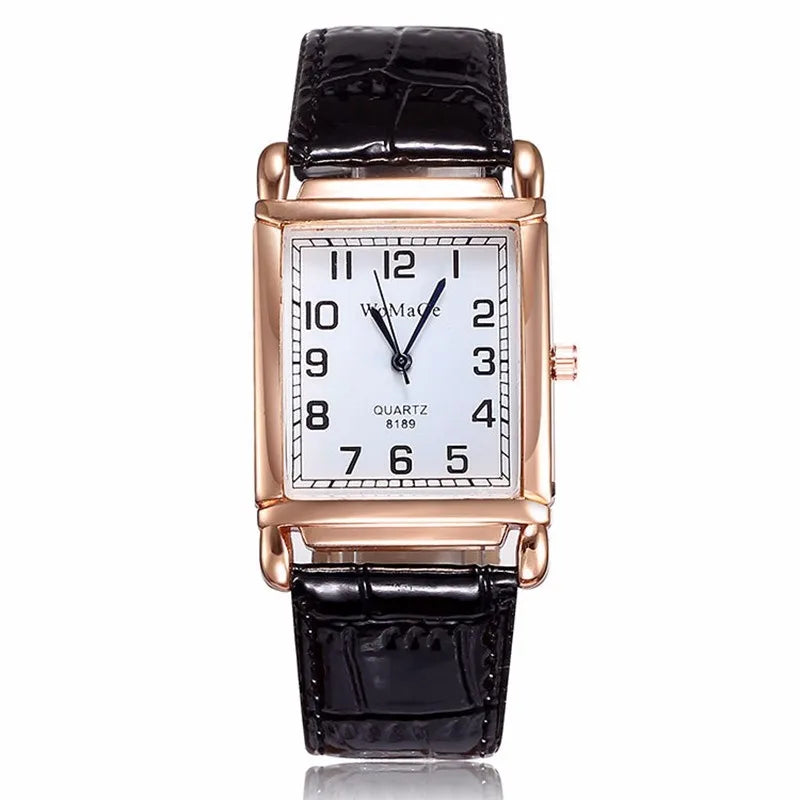Montre-Bracelet Femme Luxe Métal Or Rose Carré Dames Quartz Rectangle Cuir Rouge Horloge Féminine