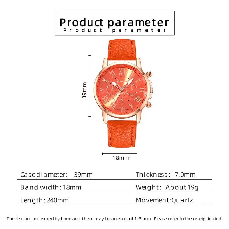 Reloj Mujer Fashion Women Watches Ladies Orange Leather Quartz Wrist Watch for Women Bussiness Casual Watch Relogio Feminino