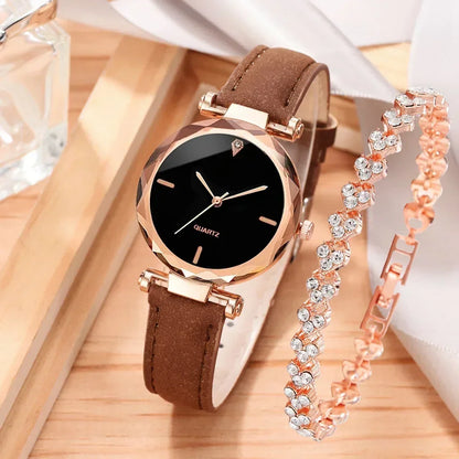 2PCS Set Luxury Watch Women Bracelet  Rhinestone Fashion Wristwatch Female Casual Ladies Watches Bracelet Set Clock
