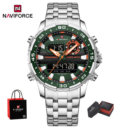 Top Marque NAVIFORCE Montre Homme Analogique LCD Numérique Bracelet en Acier Inoxydable Étanche Date Horloge Cadeaux