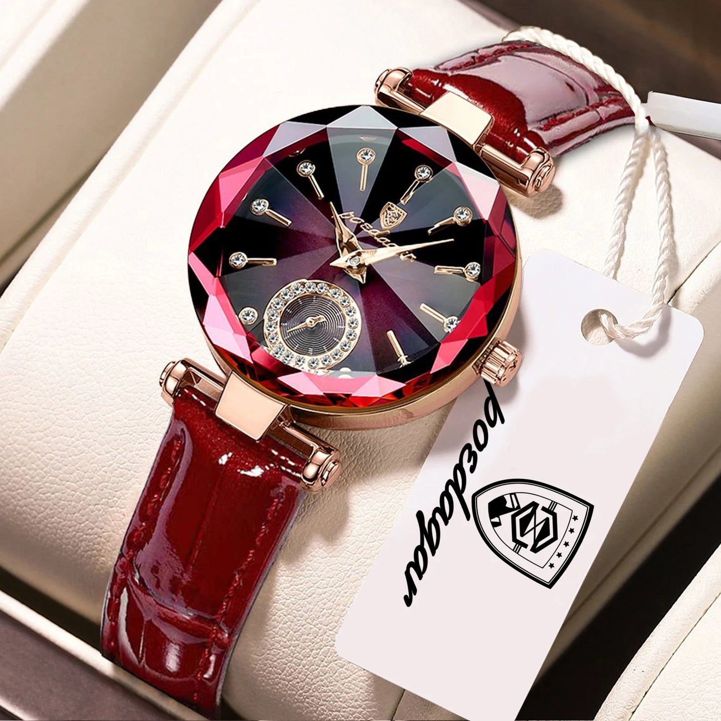 POEDAGAR Montres Exquises et Élégantes pour Femmes Étanche Cuir Haute Qualité Originale Montre Femme Quartz Montre-bracelet Dame