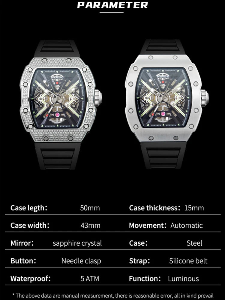 PINDU Mechanical Watch Sapphire Dial Stainless Steel Case