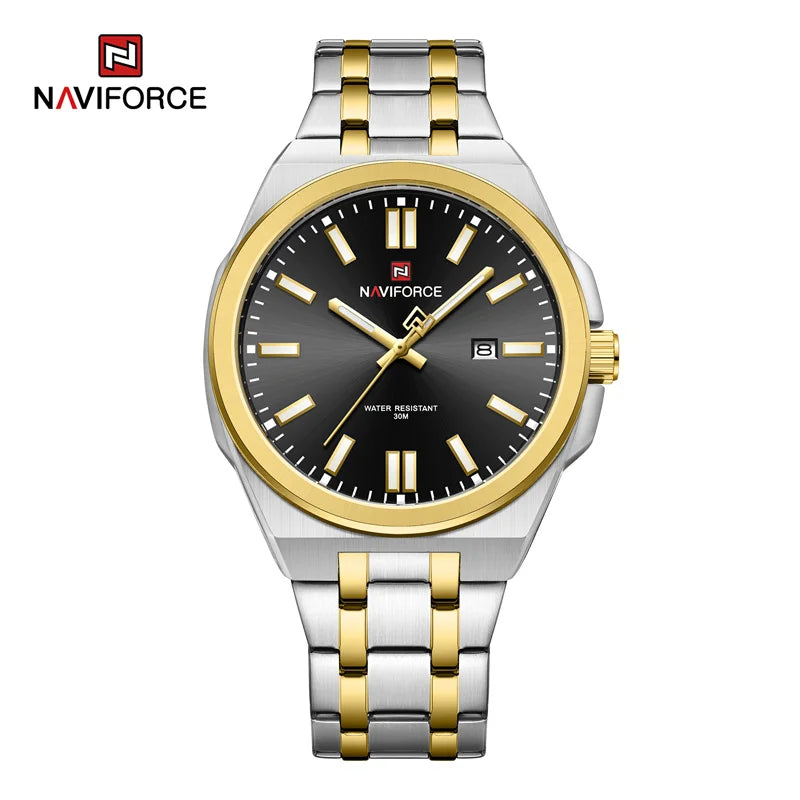 Montre à quartz NAVIFORCE pour hommes, de luxe, pour affaires, lumineuse, en acier inoxydable, étanche, calendrier, montre-bracelet, Reloj Hombre
