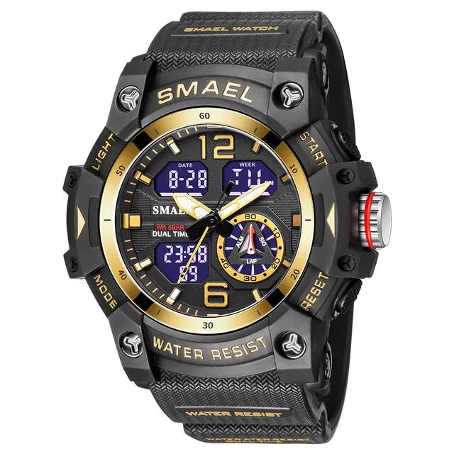SMAEL 8007 digital watch with dual time display, stopwatch and LED backlight