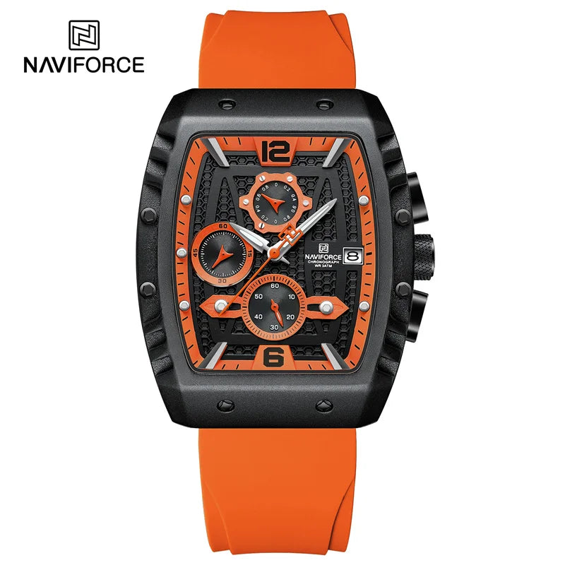NAVIFORCE NF8025 Montre de Luxe Étanche Sport Quartz Bracelet en Silicone Souple Date Horloge Militaire Chronographe Montre-Bracelet